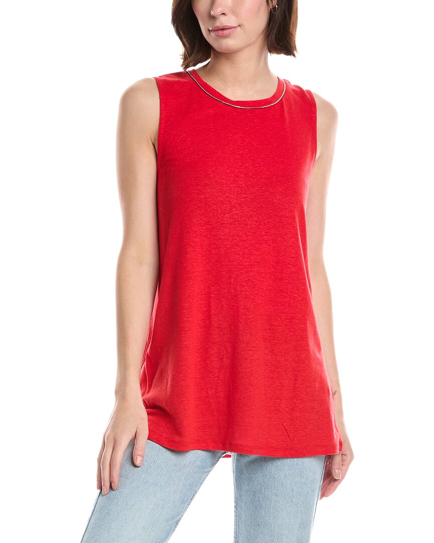 Lemon Grass Beaded Neckline Linen-Blend Tank Top