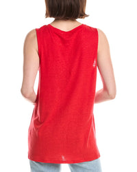 Lemon Grass Beaded Neckline Linen-Blend Tank Top