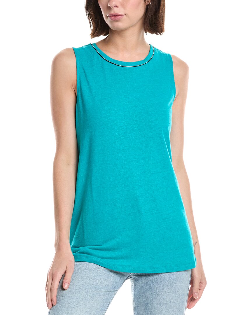 Lemon Grass Beaded Neckline Linen-Blend Tank Top