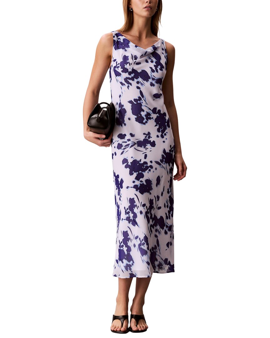 Calvin Klein Printed Chiffon Cowl Neck Maxi Dress