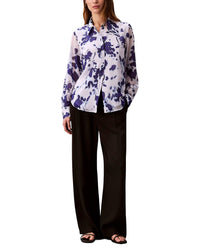Calvin Klein Chiffon Print Relaxed Button-Down Shirt