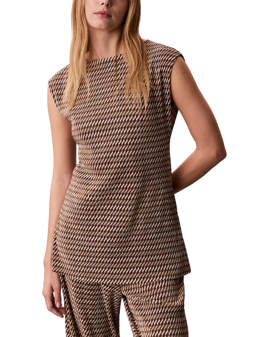 Calvin Klein Printed Plisse Boat Neck Tunic