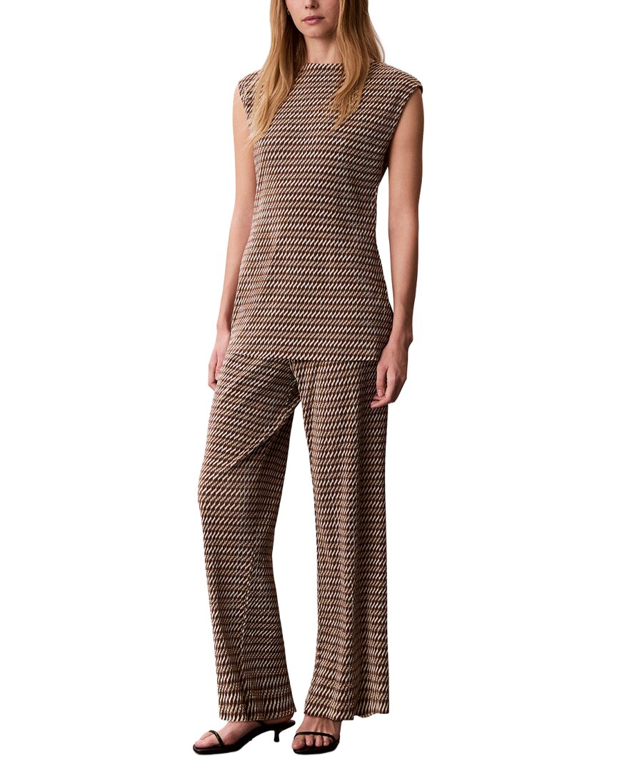 Calvin Klein Printed Plisse Boat Neck Tunic