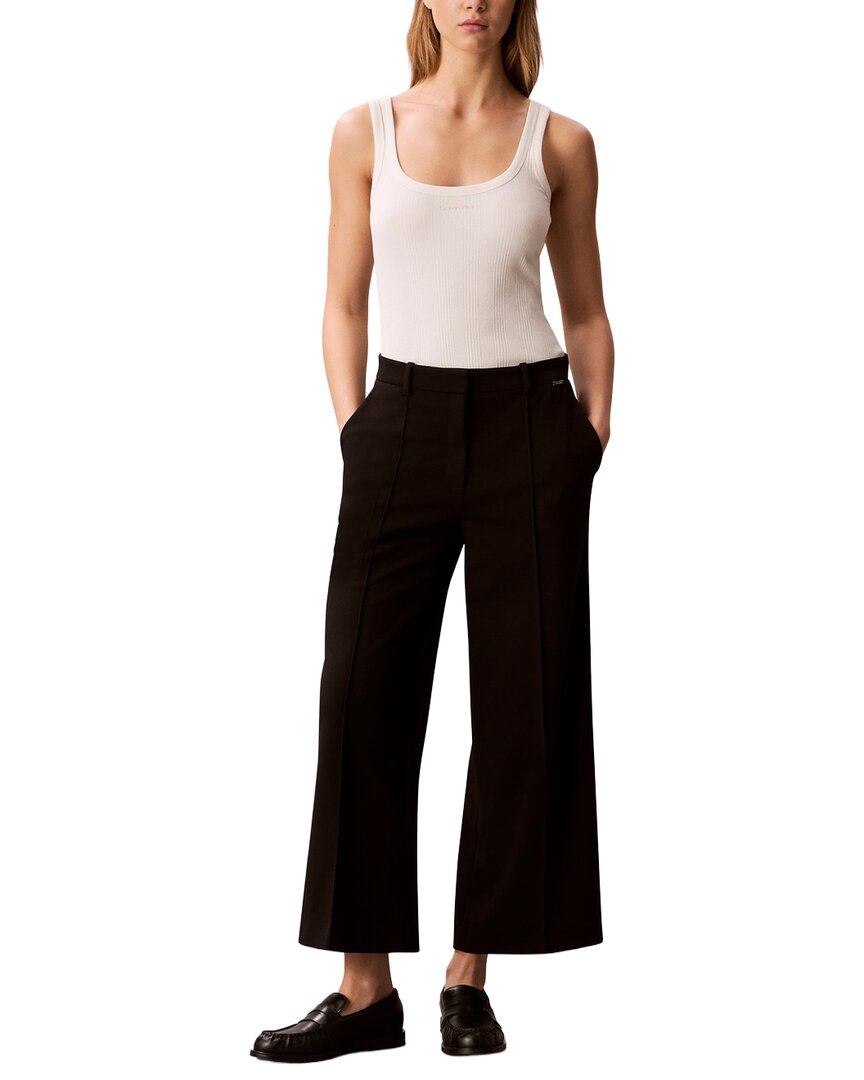 Calvin Klein Stretch Crepe Cropped Wide Leg Pant