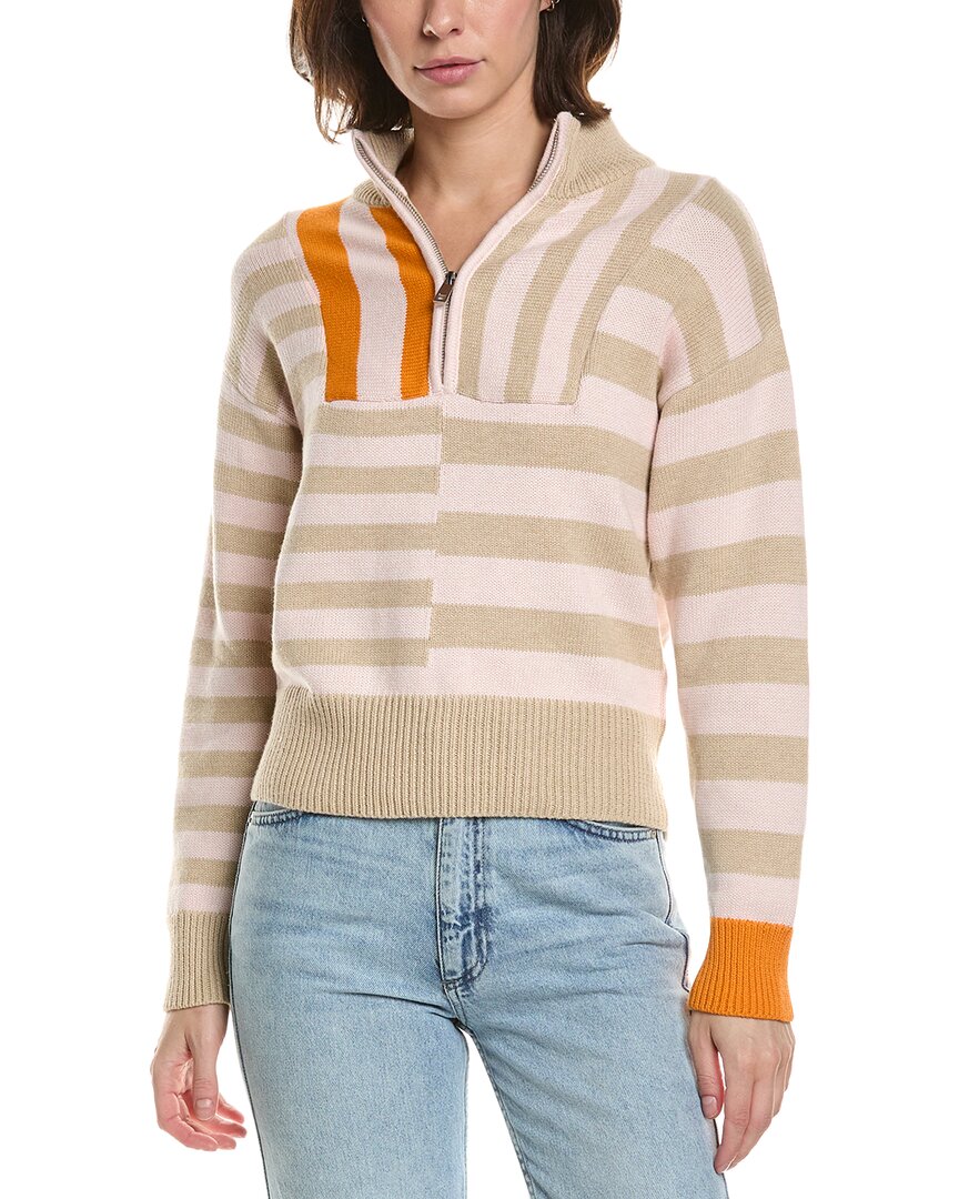 Brodie Cashmere Brodie Cashmere Mix Stripe 1/2-Zip Cashmere-Blend Pullover