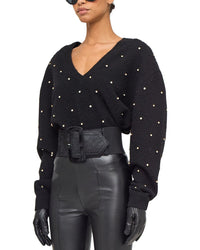 Ronny Kobo Ronny Kobo Wool-Blend Corin Crystal Knit V-Neck Top