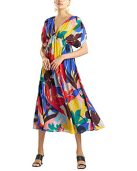 Natori Natori Printed Silk Shirred Empire Waist Dress