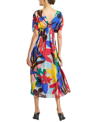Natori Natori Printed Silk Shirred Empire Waist Dress