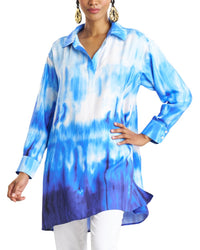 Natori Natori Santorini Printed Silk-Blend Oversized Shirt