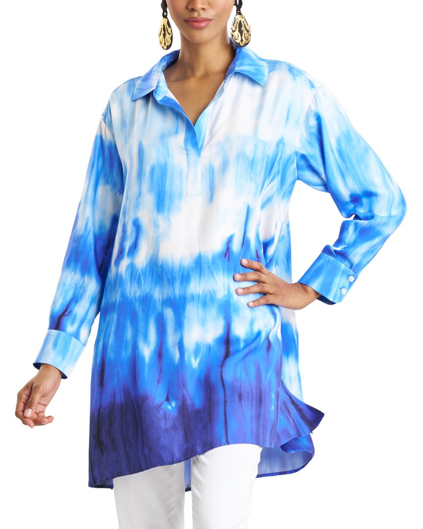 Natori Natori Santorini Printed Silk-Blend Oversized Shirt