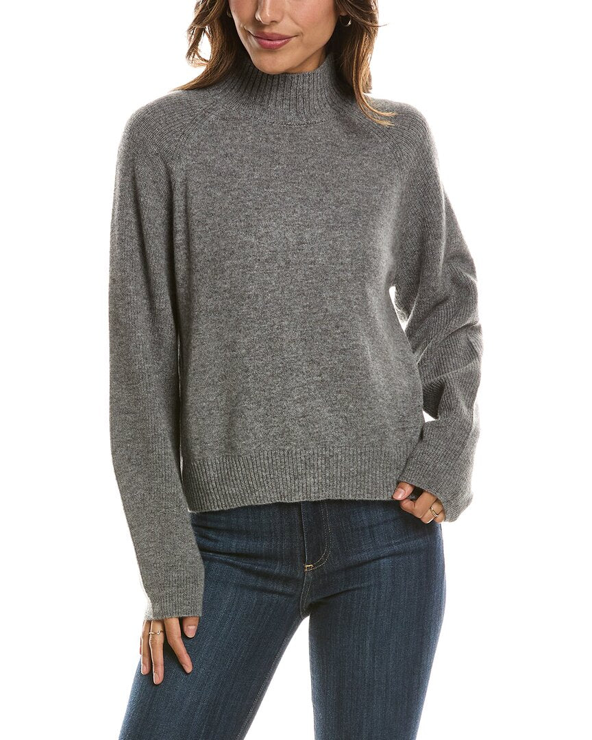 Forte Cashmere Mix Stitch Raglan Mock Neck 100% Cashmere Sweater