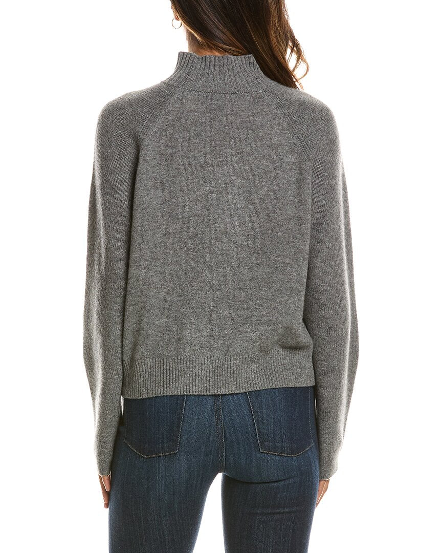 Forte Cashmere Mix Stitch Raglan Mock Neck 100% Cashmere Sweater