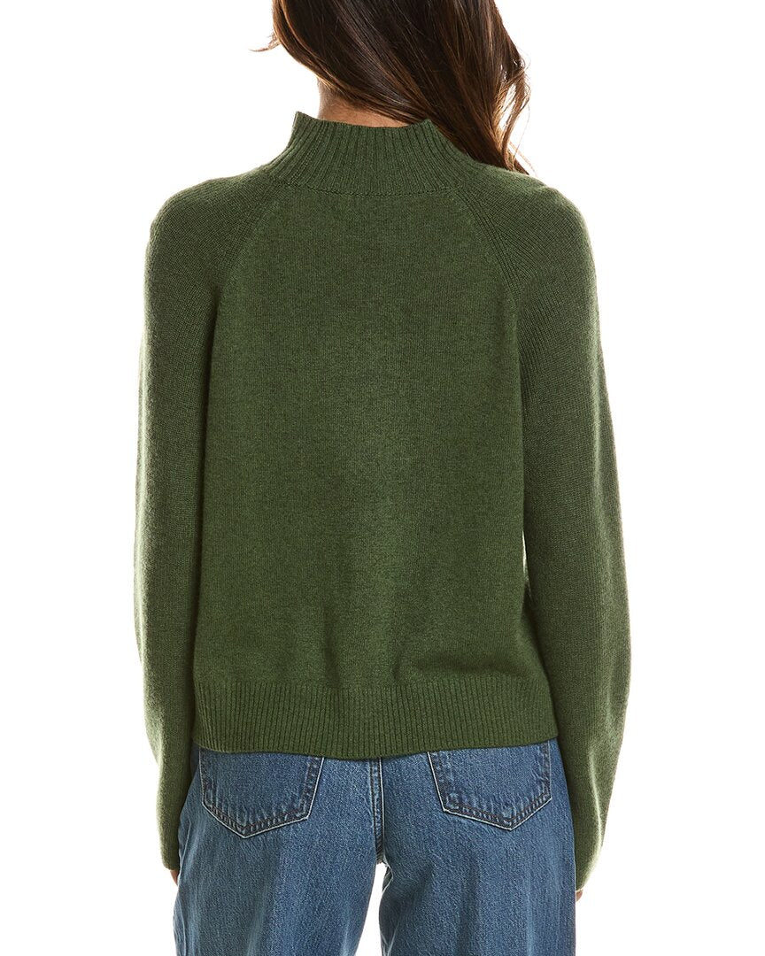 Forte Cashmere Mix Stitch Raglan Mock Neck 100% Cashmere Sweater