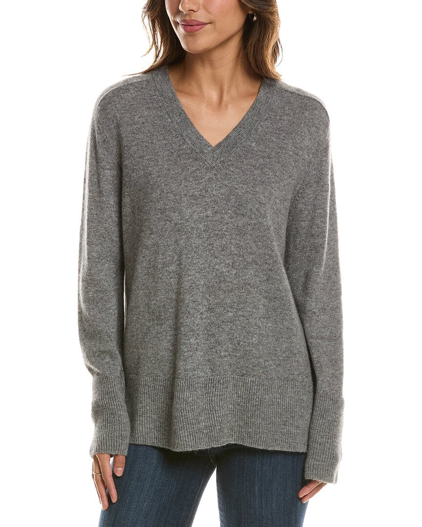 Forte Cashmere Hi Low Easy V-Neck 100% Cashmere Sweater