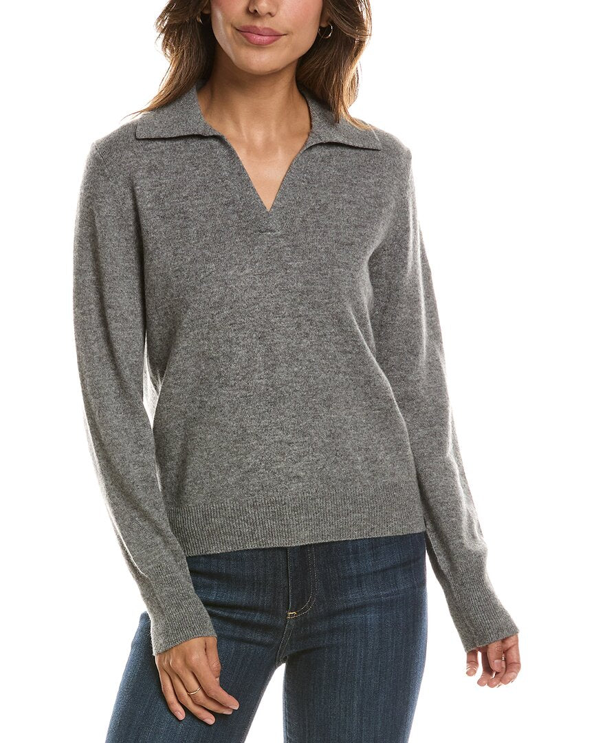 Forte Cashmere Split Neck 100% Cashmere Polo Sweater