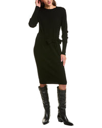 Forte Cashmere Waist Tie Crewneck Wool & Cashmere-Blend Sweaterdress