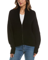 Forte Cashmere Rib Zip Mock Neck 100% Cashmere Cardigan