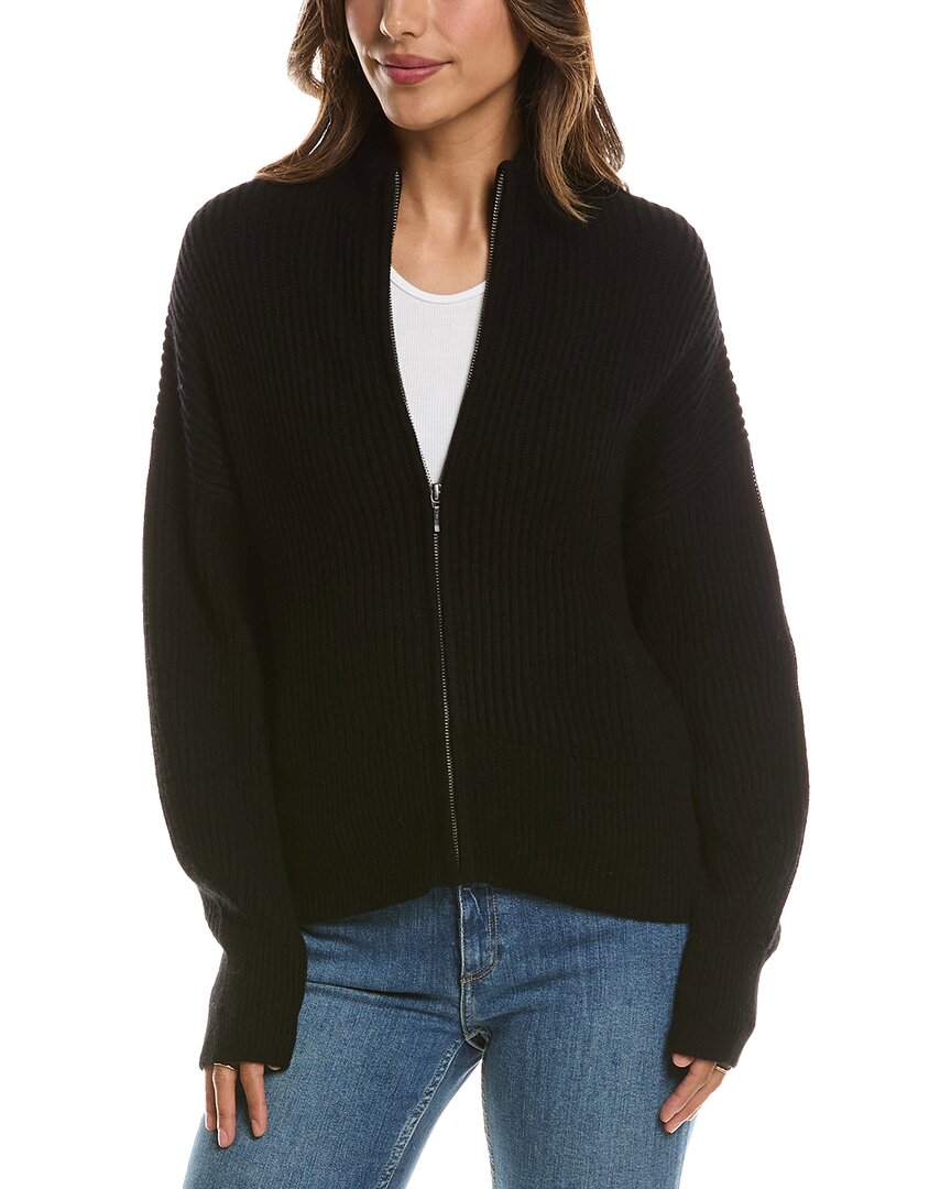 Forte Cashmere Rib Zip Mock Neck 100% Cashmere Cardigan