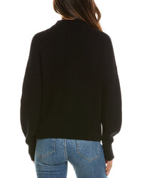 Forte Cashmere Rib Zip Mock Neck 100% Cashmere Cardigan
