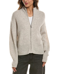 Forte Cashmere Rib Zip Mock Neck 100% Cashmere Cardigan