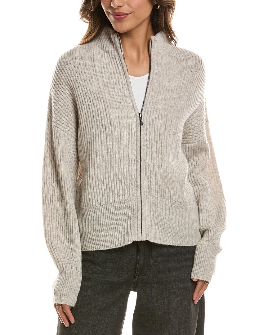 Forte Cashmere Rib Zip Mock Neck 100% Cashmere Cardigan