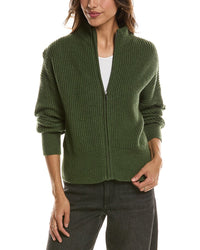 Forte Cashmere Rib Zip Mock Neck 100% Cashmere Cardigan