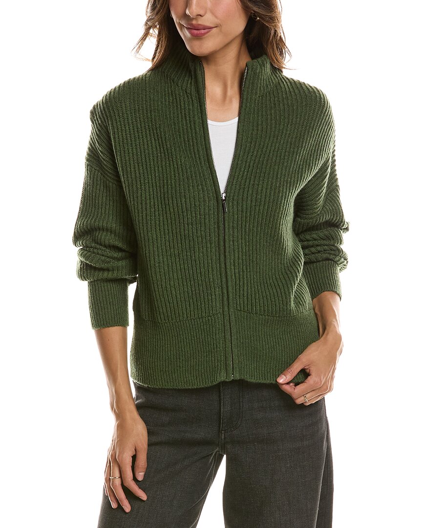 Forte Cashmere Rib Zip Mock Neck 100% Cashmere Cardigan