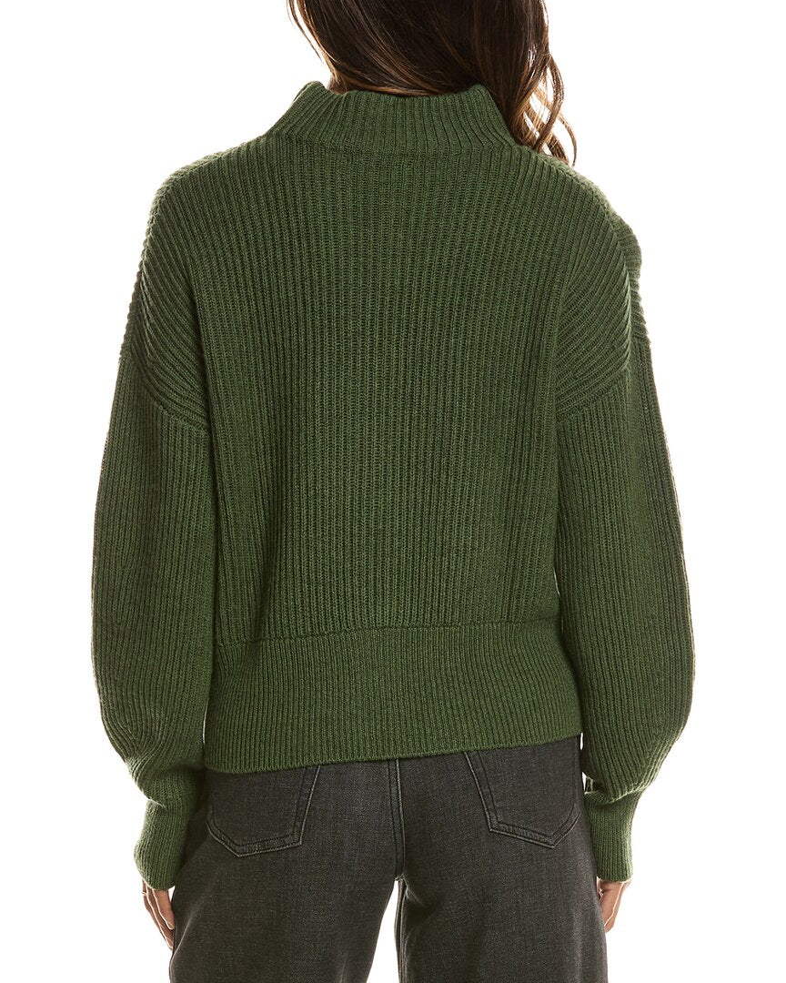 Forte Cashmere Rib Zip Mock Neck 100% Cashmere Cardigan