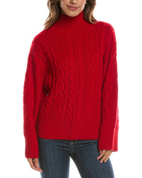 Forte Cashmere Luxe Cable Mock Neck 100% Cashmere Pullover