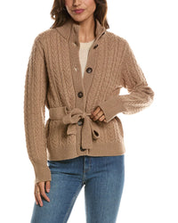 Forte Cashmere Military Cable Wool & Cashmere-Blend Cardigan