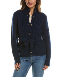 Forte Cashmere Military Cable Wool & Cashmere-Blend Cardigan