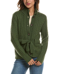 Forte Cashmere Military Cable Wool & Cashmere-Blend Cardigan