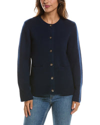 Forte Cashmere Double Knit Button Crew Wool & Cashmere-Blend Cardigan