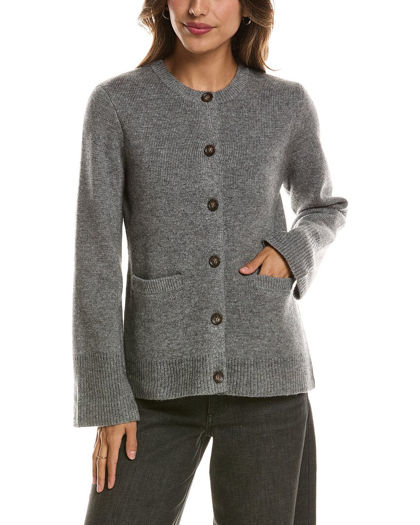 Forte Cashmere Double Knit Button Crew Wool & Cashmere-Blend Cardigan