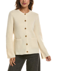 Forte Cashmere Double Knit Button Crew Wool & Cashmere-Blend Cardigan