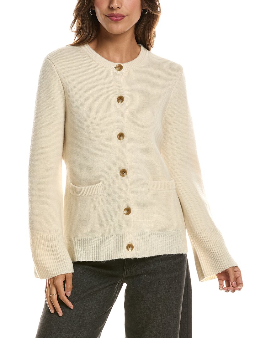 Forte Cashmere Double Knit Button Crew Wool & Cashmere-Blend Cardigan