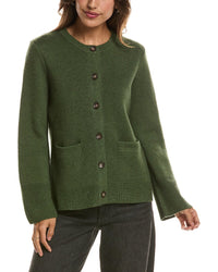Forte Cashmere Double Knit Button Crew Wool & Cashmere-Blend Cardigan