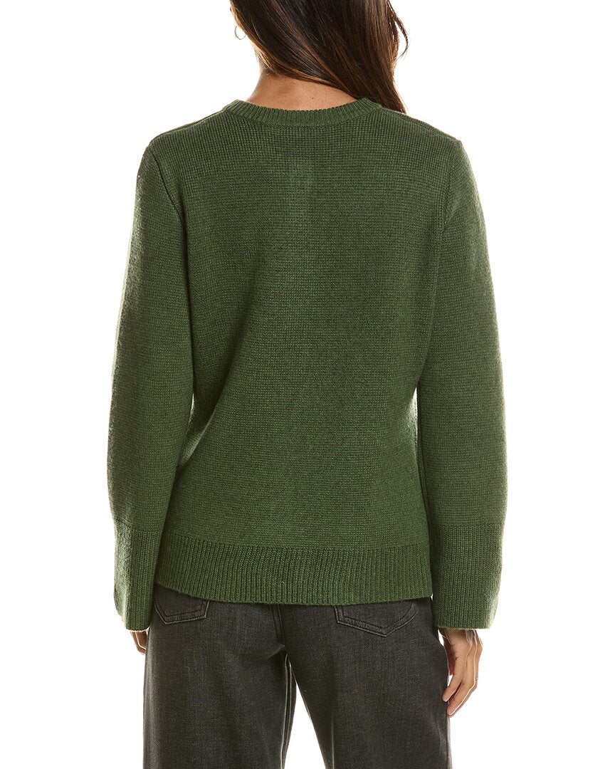 Forte Cashmere Double Knit Button Crew Wool & Cashmere-Blend Cardigan