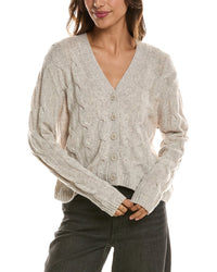 Forte Cashmere Cable V-Neck Wool & Cashmere-Blend Cardigan
