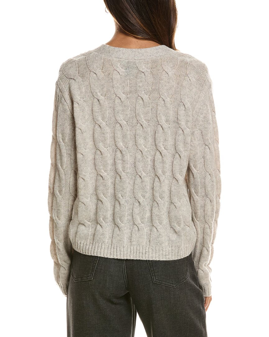 Forte Cashmere Cable V-Neck Wool & Cashmere-Blend Cardigan