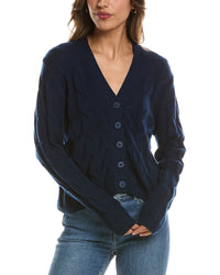 Forte Cashmere Cable V-Neck Wool & Cashmere-Blend Cardigan