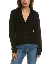 Forte Cashmere Cable V-Neck Wool & Cashmere-Blend Cardigan