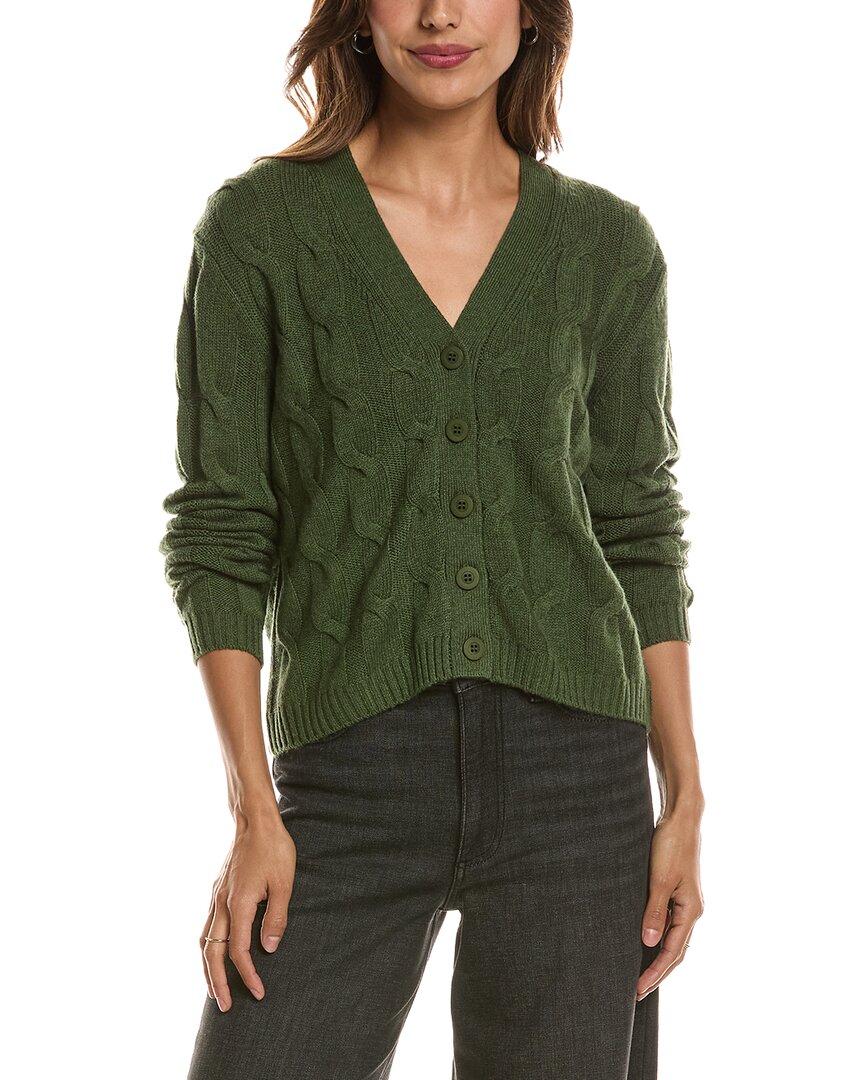 Forte Cashmere Cable V-Neck Wool & Cashmere-Blend Cardigan
