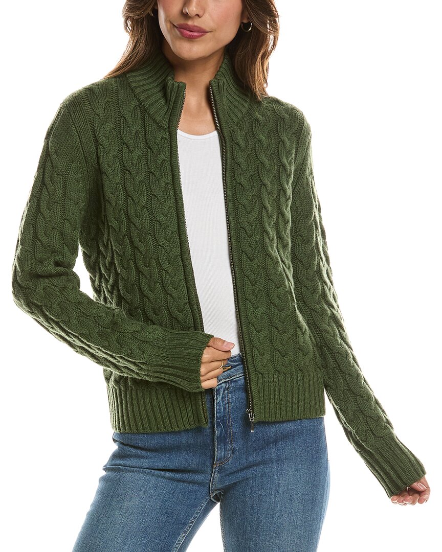 Forte Cashmere Cable Zip Mock Neck 100% Cashmere Cardigan