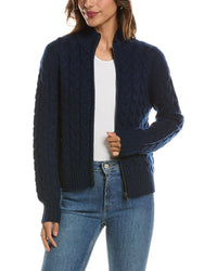Forte Cashmere Cable Zip Mock Neck 100% Cashmere Cardigan