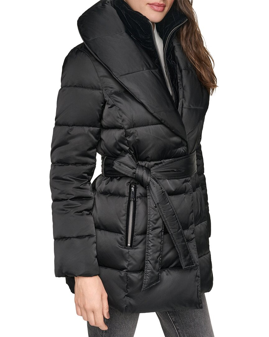 Andrew Marc Zamora Shawl Collar Belted Puffer Coat