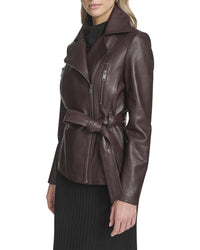 Andrew Marc Andrew Marc Violet Belted Leather Moto Jacket