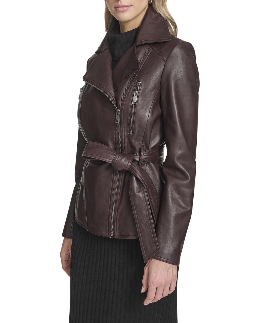 Andrew Marc Andrew Marc Violet Belted Leather Moto Jacket