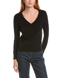 Sofiacashmere Deep Wide Trim V-Neck 100% Cashmere Sweater