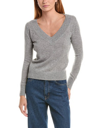 sofiacashmere Sofiacashmere Deep Wide Trim V-Neck 100% Cashmere Sweater